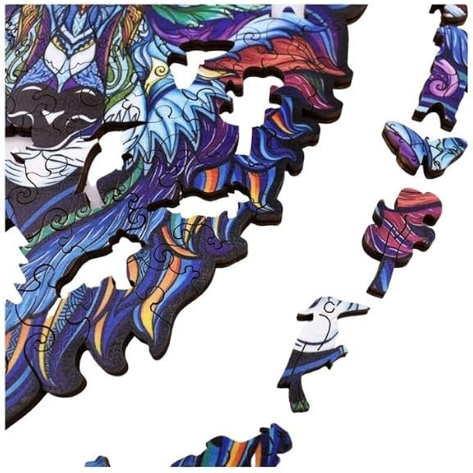 WOODEN JIGSAW PUZZLES, 3D WOODEN ANIMALS SHAPED PUZZLES, BEST GIFT FOR ADULTS AND KIDS DIY PUZZLE PIECE, COLORFUL UNIQUE SHAPED WOLF PUZZLES A5-5.8 X 8.2 IN (A5-WOLF 1) - Image 4